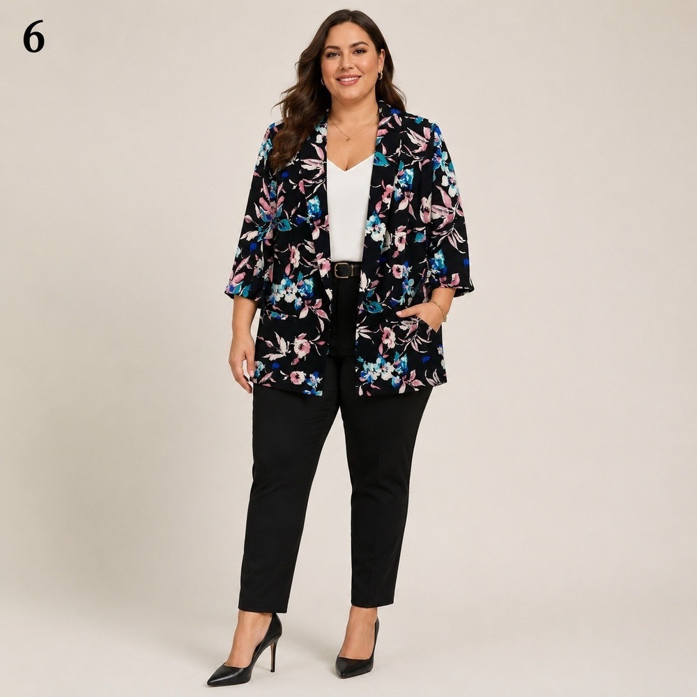 Lane Bryant Blazer Jacket‎ Womens Plus 18/20 Black Floral Polyester Tie Cuffs